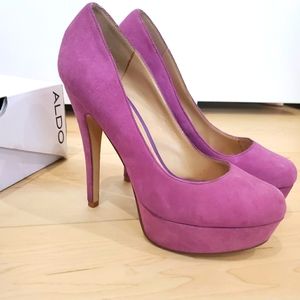 🎀ALDO Womens High Heel Pumps Platform Stiletto Purple Suede Leather
